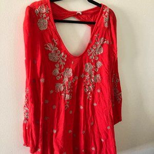Free People Long Sleeve Red Dress